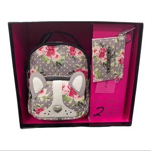 NWT LUXE GIFT SET | Betsey Johnson Puppy Dog Backpack + Card Case Boxed
